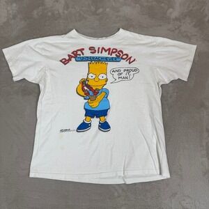 VTG 90s Bart Simpson Underachiever Shirt Mens L White‎ Stain